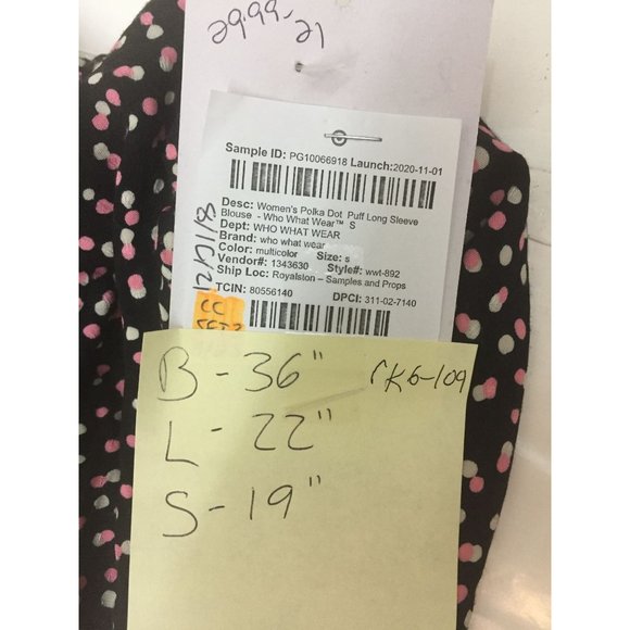 Women's Polka Dot Puff Long Sleeve Blouse Size S Small - Picture 10 of 11